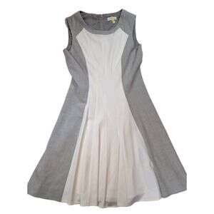 Calvin Klein Color block Midi Dress Womens 10 Gray White Fit Flare Office